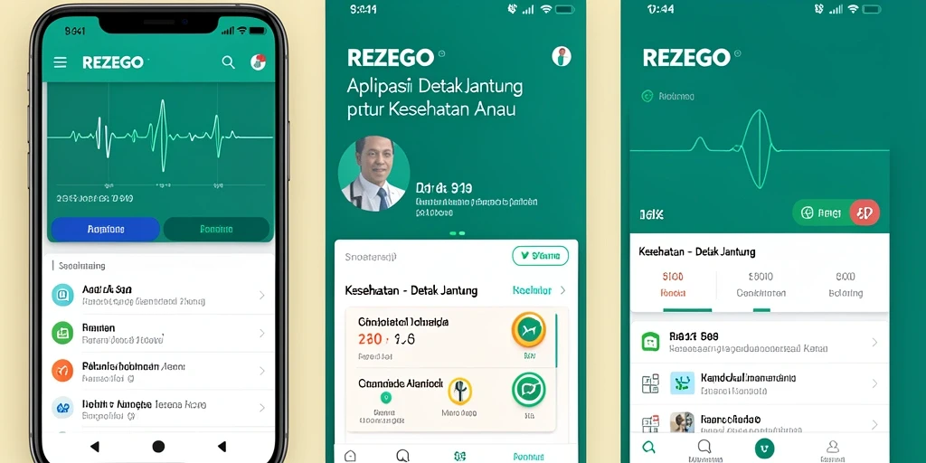 Antarmuka pengguna REZEGO yang menampilkan fungsi pemantauan detak jantung.