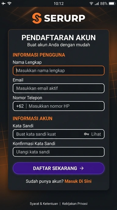 Registrasi Akun Baru Serurp untuk Pengguna Android